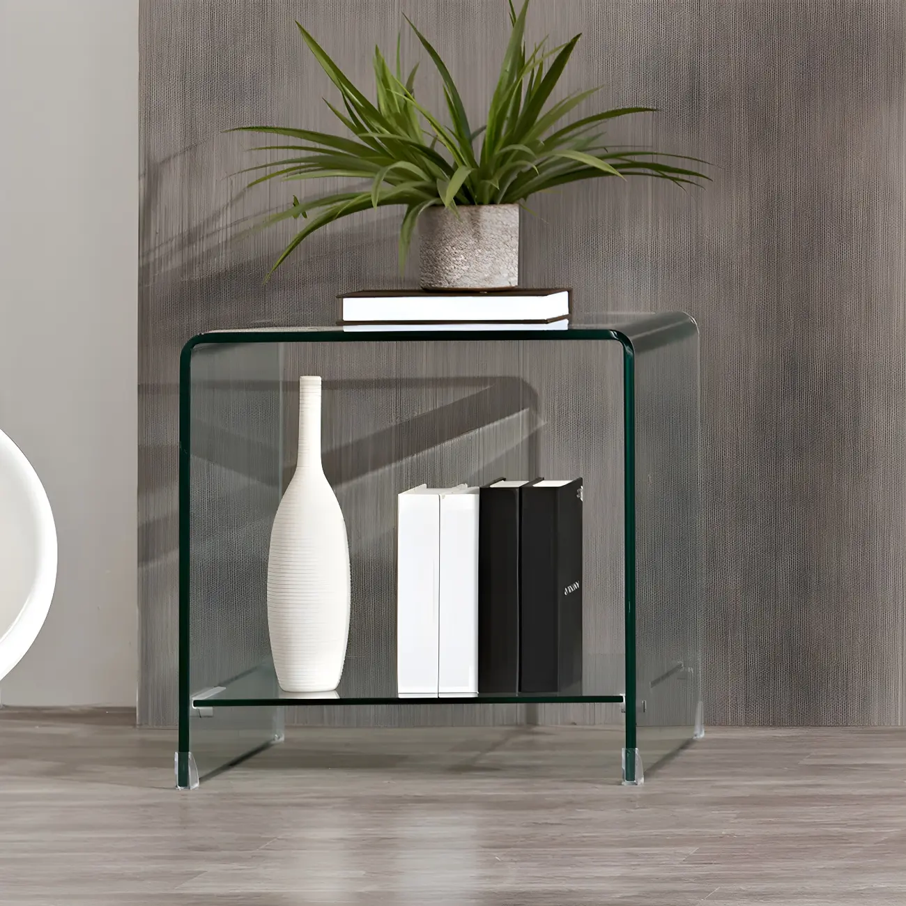 Stylish Clear Glass Nightstand with Open Shelf