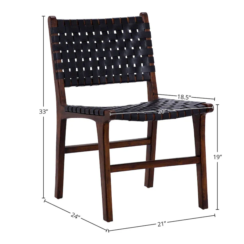 Maverick Top Grain Woven Leather with Teak Frame Dining Side Chair