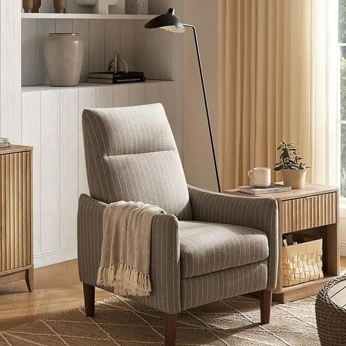 Push-Back Recliner Chair, Taupe/Brown/Olive, 3-Position, Single Seater