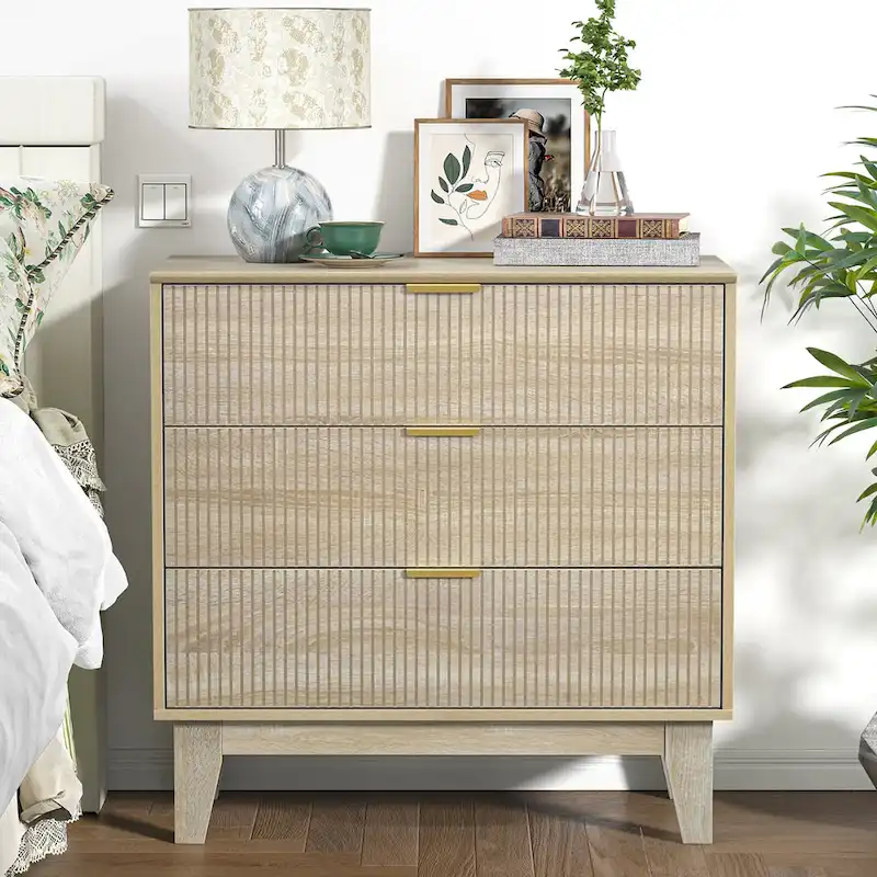 Modern 3-Drawer Dresser Wood Chest of Drawers Storage Cabinet for Bedroom