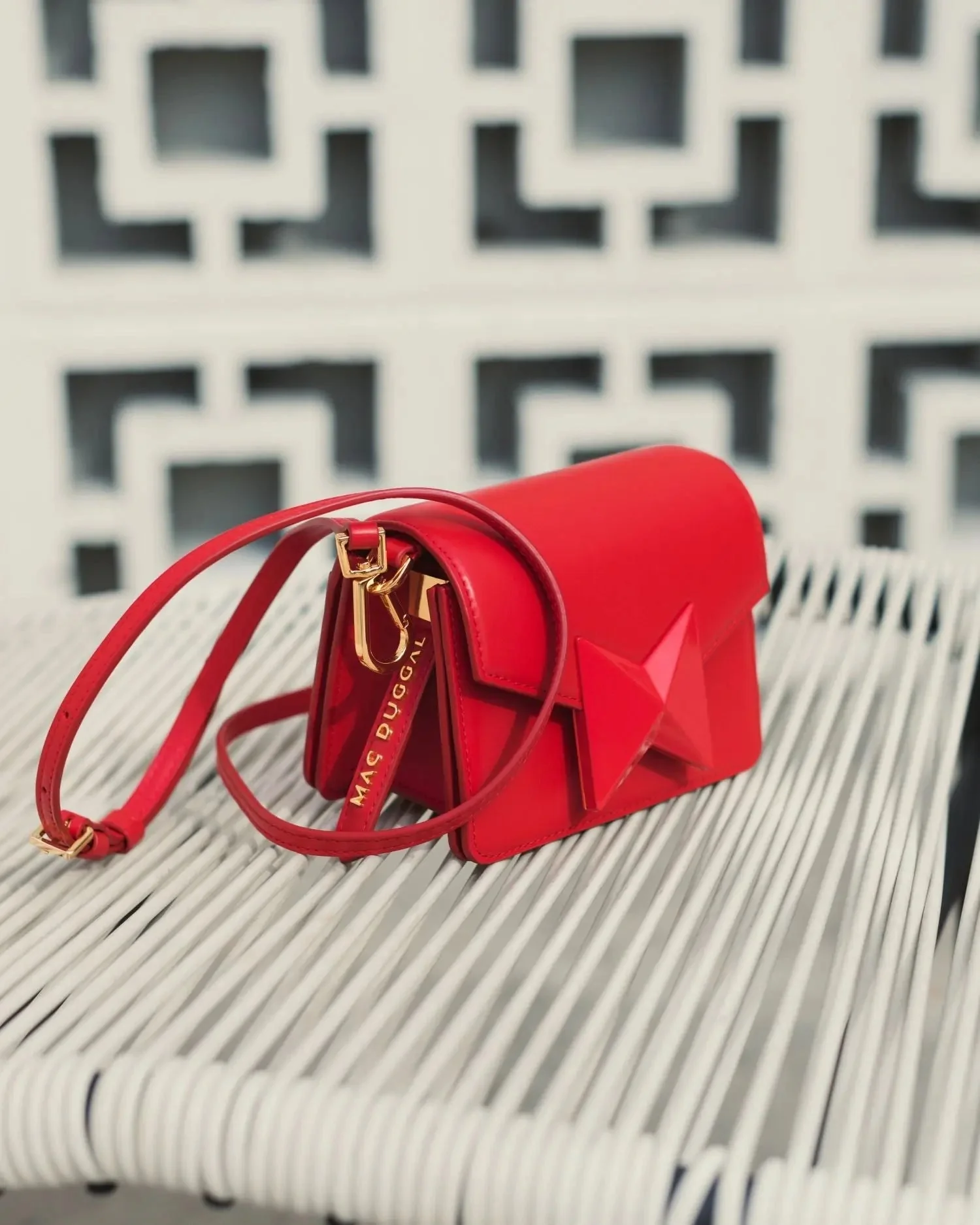 Red Mini Leather Tone On Tone Crossbody Bag