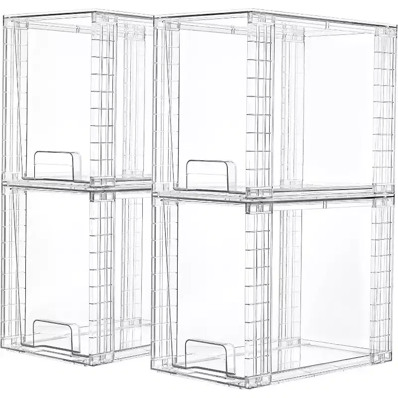 Vtopmart 4 Pack 9.7 Clear Plastic Stackable Storage Drawers,for Skincare, Bathroom Supplies,Ideal for Cabinet,Undersink,Vanity,Kitchen,Pantry