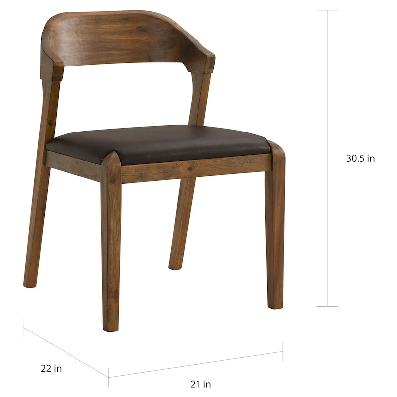 Mid-Century Rubberwood Dining Chair with Faux Leather Seat – Chestnut Wire-Brush