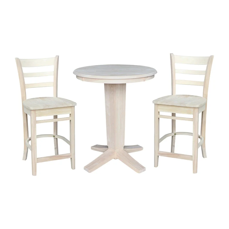 Solid Wood Counter Height Dining Table Set for 2 – Distressed Oak / Unfinished / Hickory Washed Coal