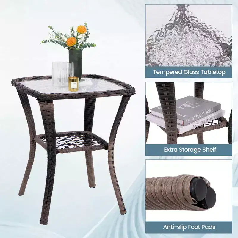 Costway 3 PCS Patio Furniture Set Rocking Chairs Set of 2 with Glass Top Side Table