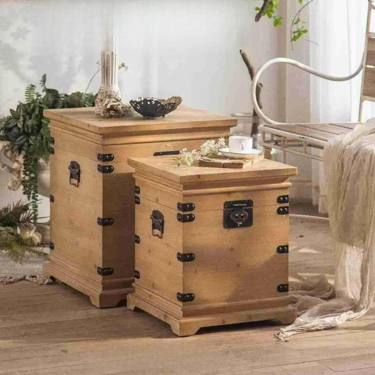 Natural Finish Square Rustic Wood End Table