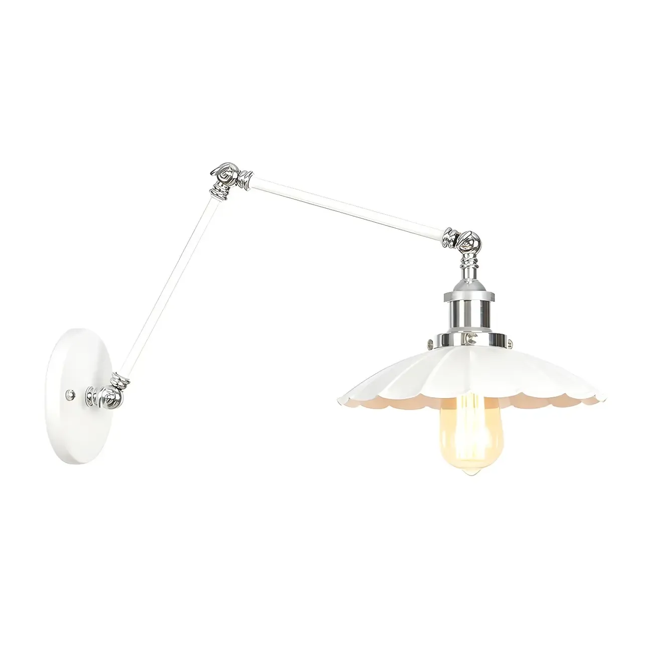 White Metal Adjustable Swing Arm Wall Light with Different Shade