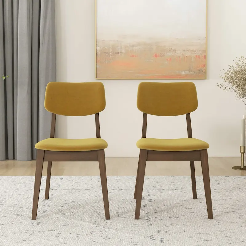Burnt Orange / Dark Yellow / Blue Mid-Century Velvet Dining Chair, Set of 2