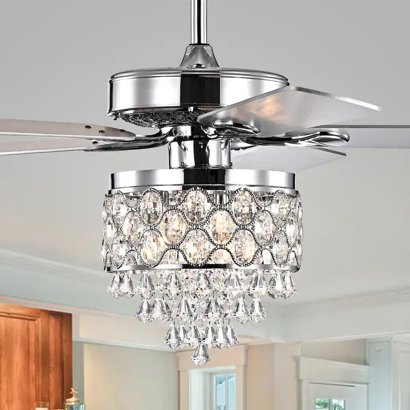 Silver Orchid Minter 52-Inch Lighted Ceiling Fan w/ Crystal Drum Shade