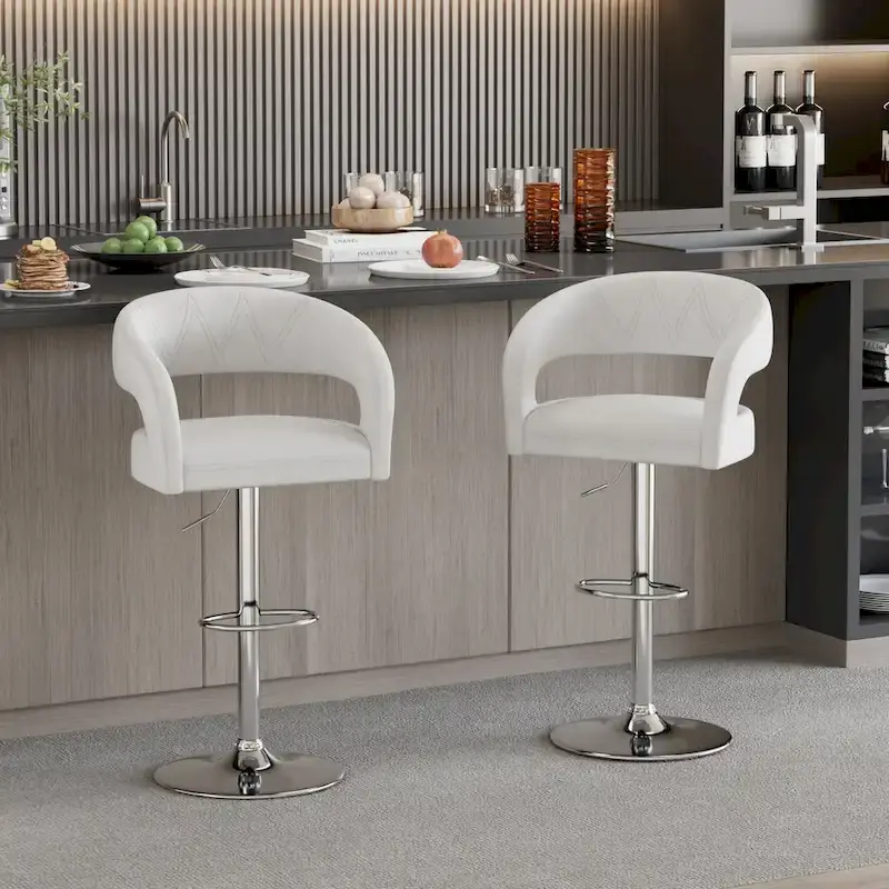 Rounded Mid-Back Barstools with Adjustable Height, Bar Stools(Set of 4)