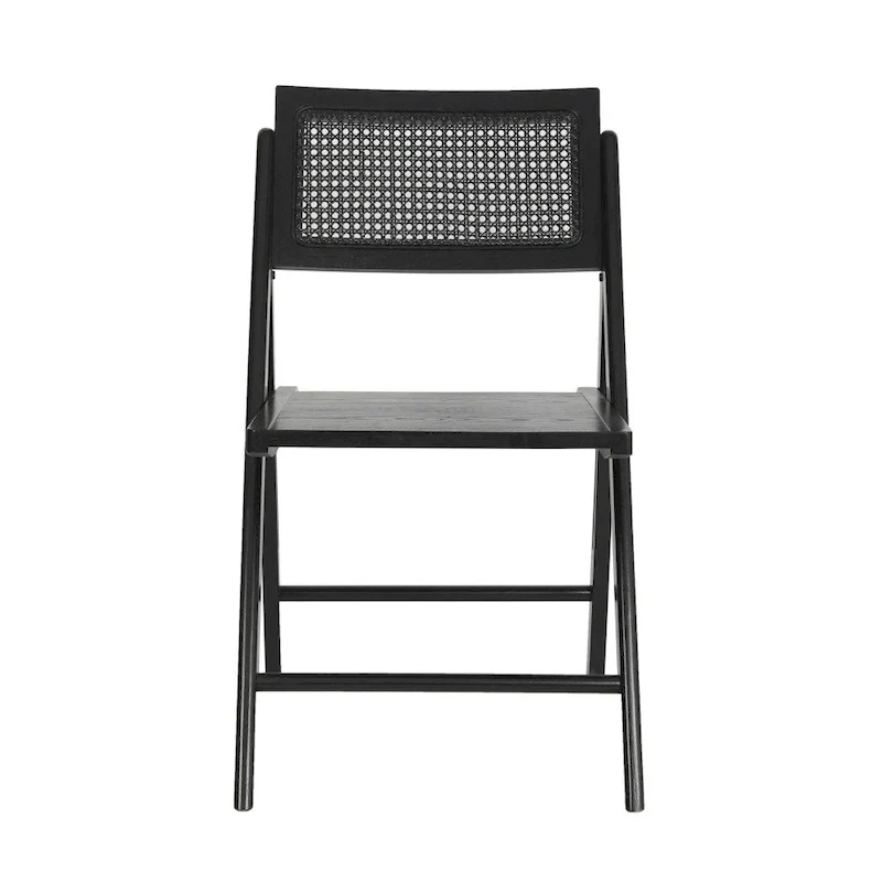 Folding Armless Cane Rattan Chairs with Breathable Woven Backrests - 2 Pack