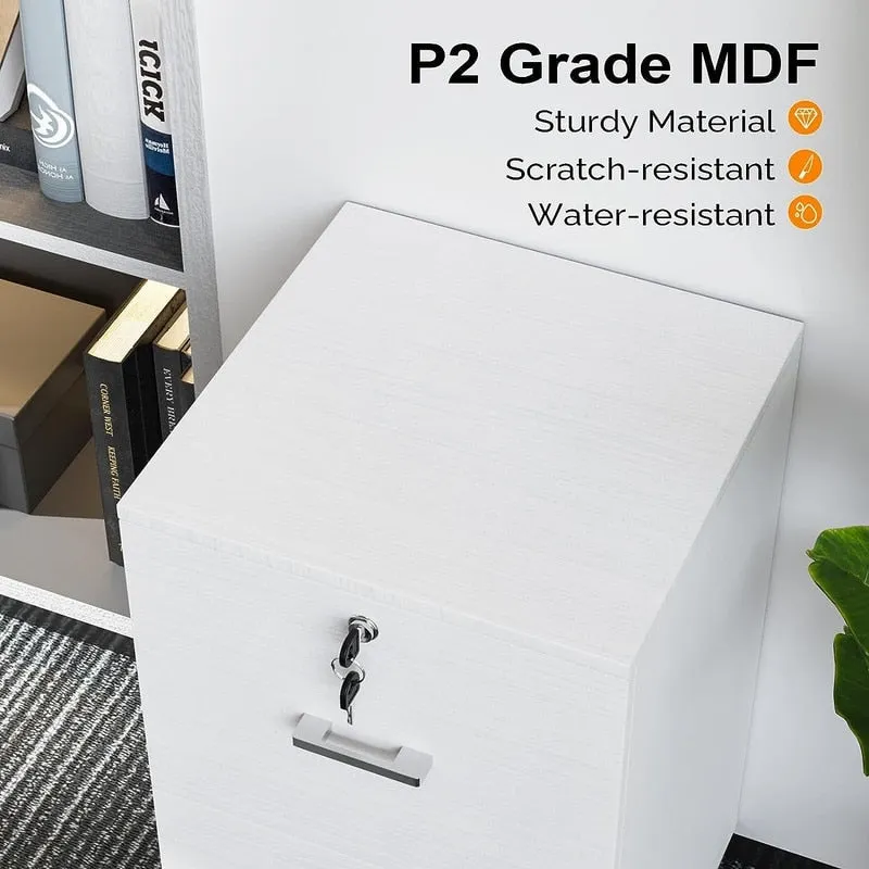 2-Drawer Rolling Wood File Cabinet with Lock