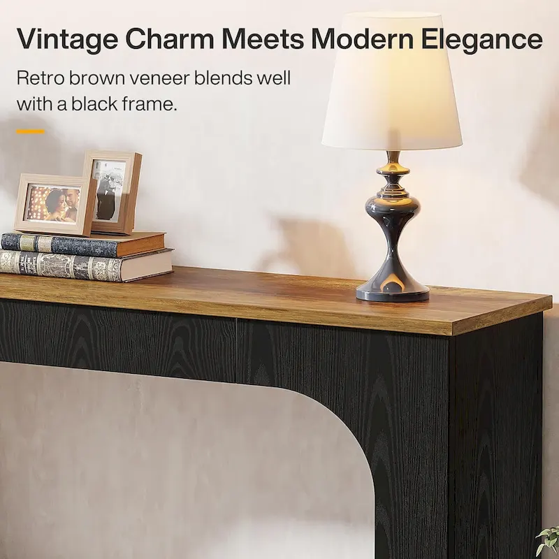 55 Inches Console Sofa Table Wood Entryway Table with LED Lights