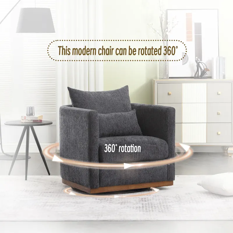 Chenille Swivel Barrel Chair with Sturdy Metal Base and Ergonomic Design