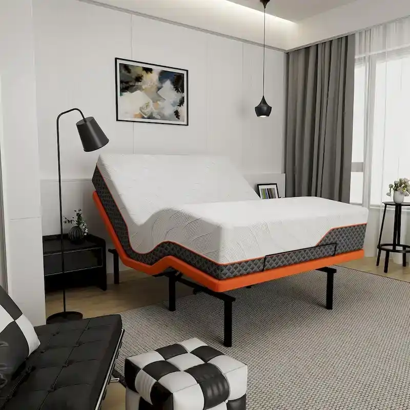 Adjustable Bed Frame with 14-Inch Hybrid Memory Foam Mattress