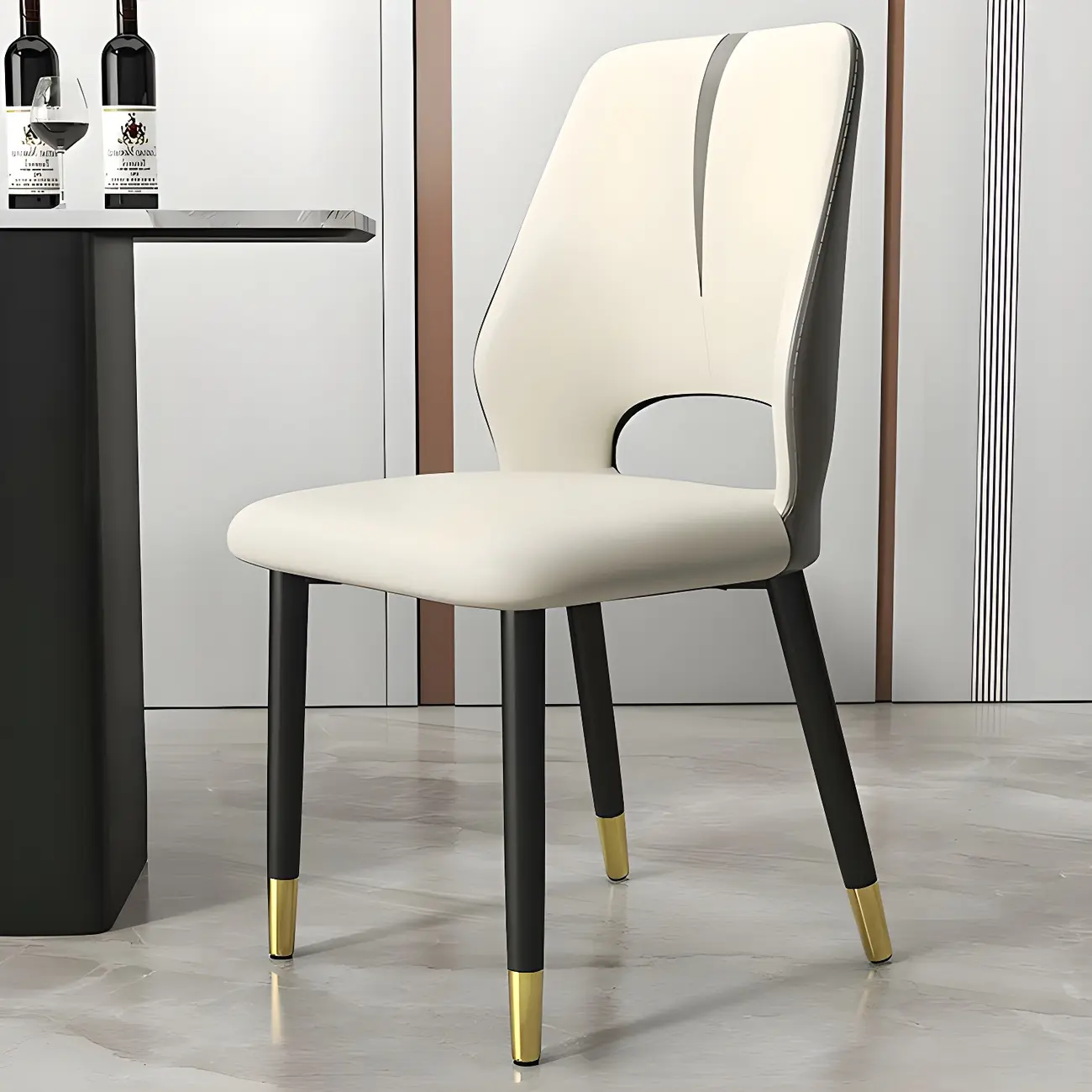 Faux Leather Wingback Metal Legs Dining Chairs