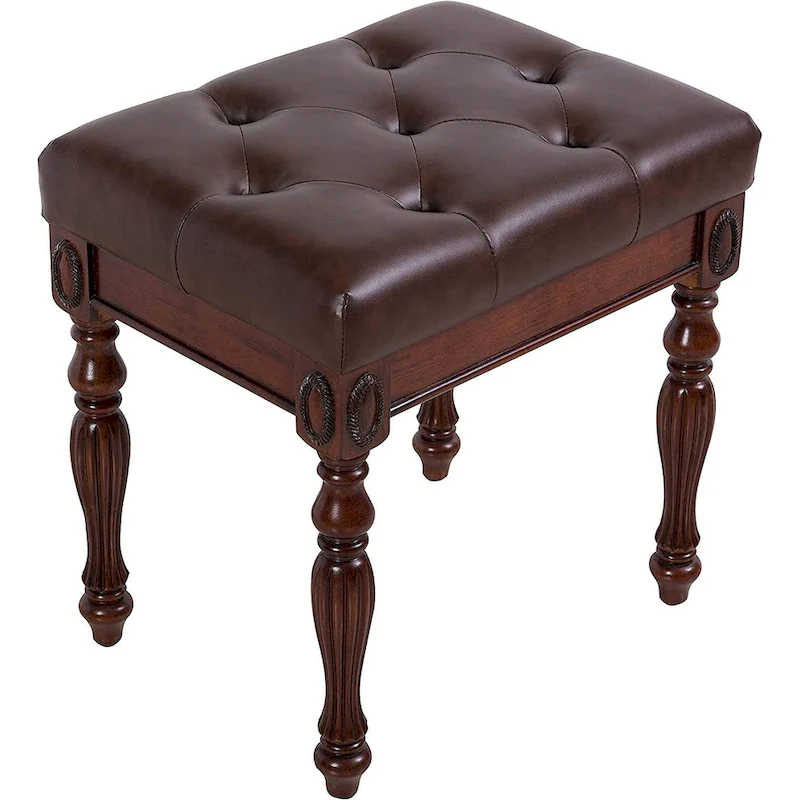 Traditional Shoe Bench with Button Tufted Pad Wood Turned Legs, Upholstered Entryway Bench