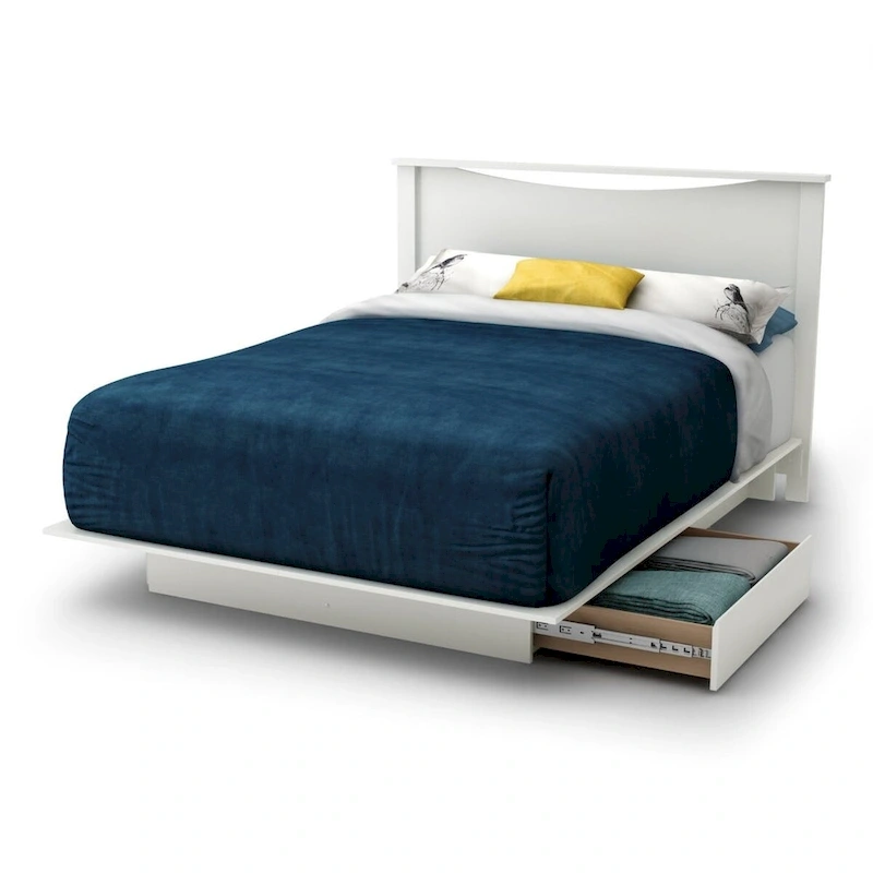 Full size White Modern Platform Bed Frame with 2 Storage Drawers