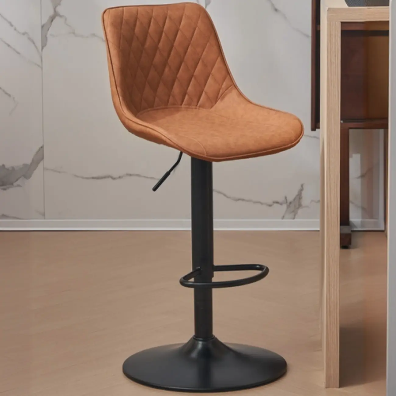 Chic Leather Tufted Swivel Adjustable Bar Stool