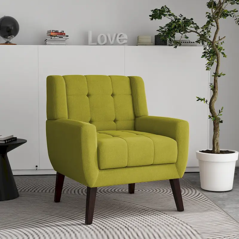 Tufted Upholstered Armchair with Wood Legs
