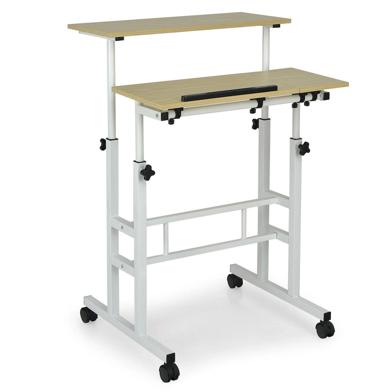 Gymax Mobile Stand up Desk Adjustable Computer Desk Tilting