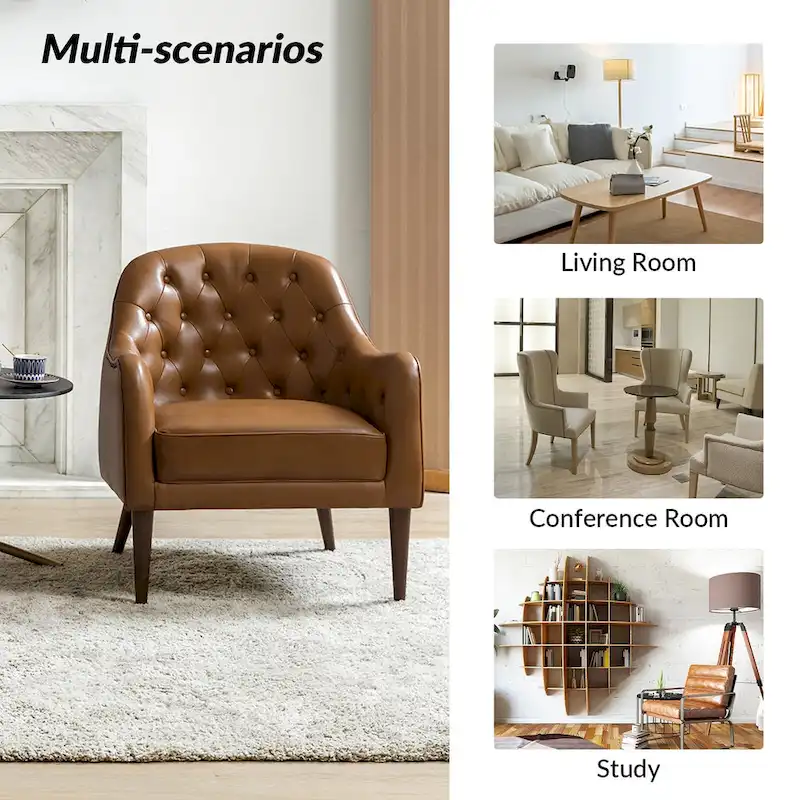 Melisa Classic Genuine Leather Wood Legs Barrel Chair With Tufted Back Set Of 2 By HULALA HOME