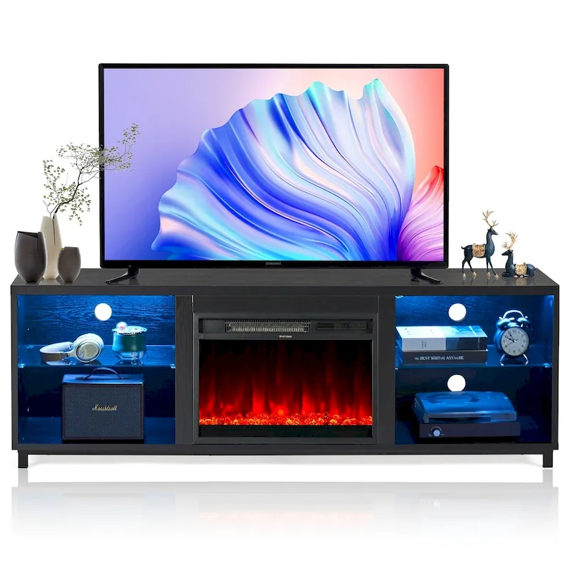 Black/White 2-in-1 TV Stand with Electric Fireplace, Fits up to 78