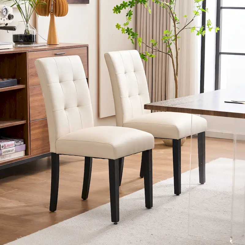 FERPIT Faux Leather Tufted Upholstered Dining Chairs Set of 2 - 17.5W x 23D x 36.5H