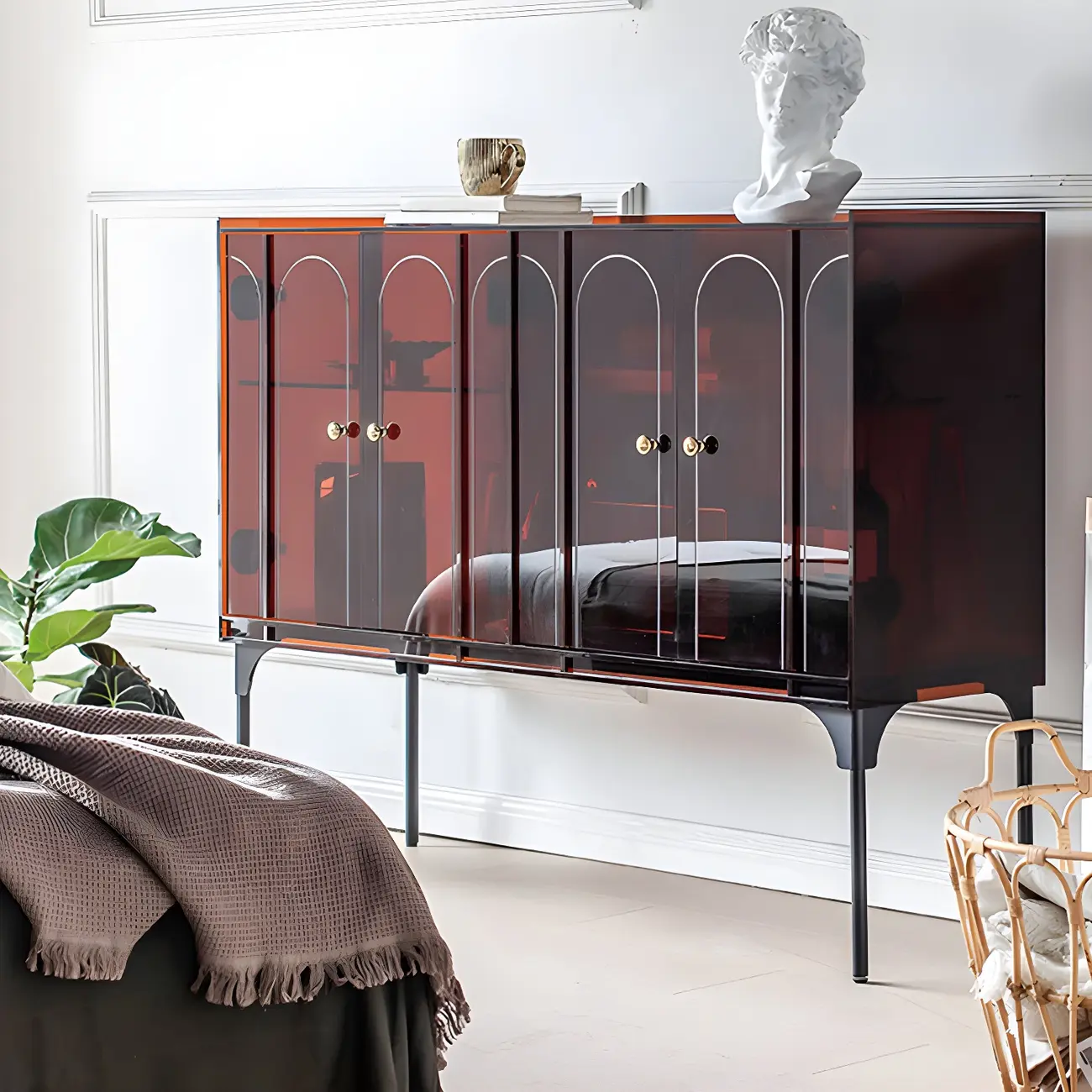 Modern Plastic/Acrylic Sideboard Cabinets with Shelves in Red