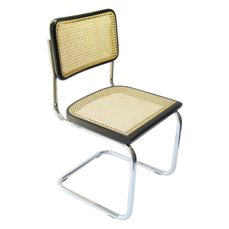 Black & Chrome Cane Dining Chair, Mid-Century Style, Single