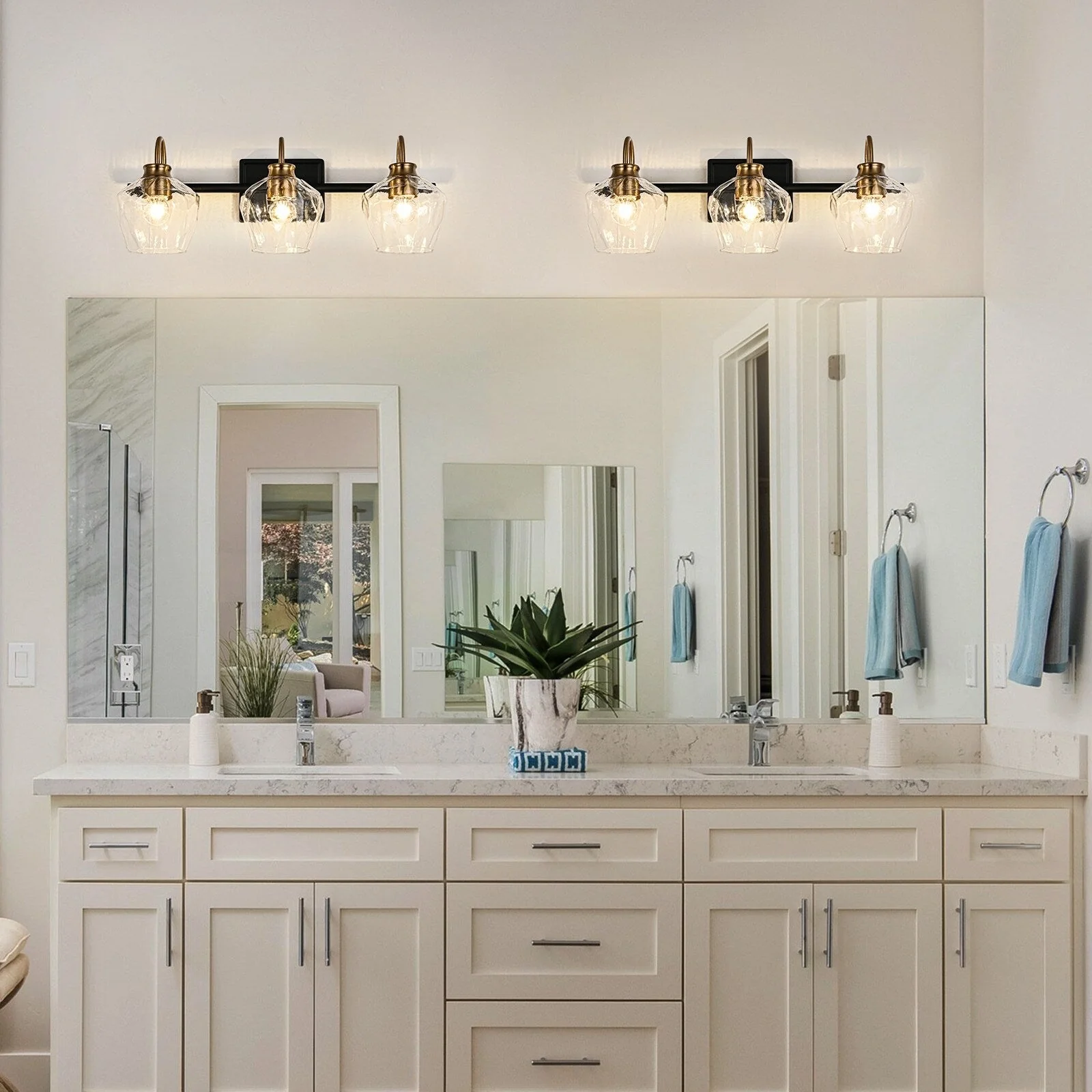 Modern 3/4-lights Bathroom Dimmable Vanity Lights Wall Sconces with Glass Shade