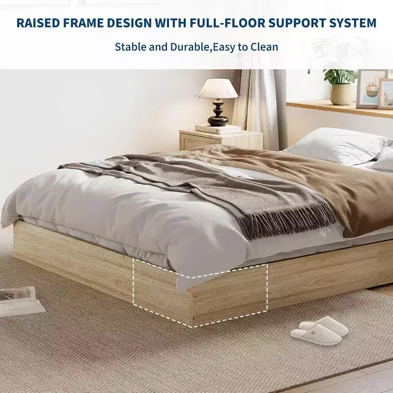 SunnyFurn Platform Bed with Sturdy Wooden Slats, Floor-Standing Bed Frame, Modern Minimalist Design Space-Saving Bed Frame, No Box Spring Needed
