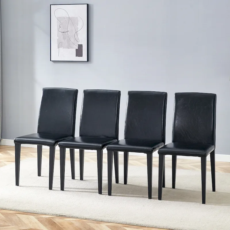 Black Armless Dining Chair, Set of 4, PU Leather Seat, Metal Legs