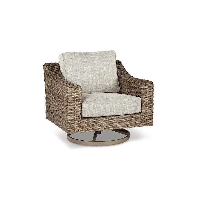 Signature Design by Ashley Beachcroft Brown/Beige Beachcroft Fire Pit Table with 4 Nuvella Swivel Lounge Chairs