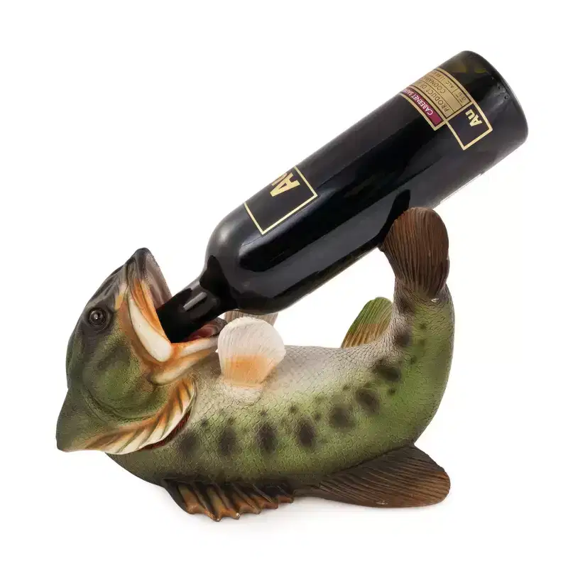 True Boozy Bass Polyresin Wine Bottle Holder, Playful Fish Wine Holder, Animal Wine Rack, Bar Kitchen Decor, Holds 1 Standard Wine Bottle, Set of 1