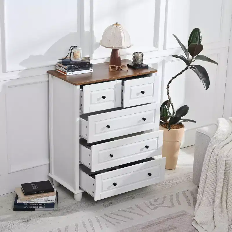 MAYEERTY Storage Cabinet with Deep Space 5 Drawers for Living Room Hallway White