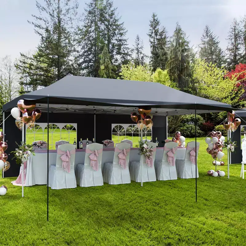 10x20 Heavy Duty Commercial Pop Up Canopy Tent with Roller Bag, 6 Removable Sidewalls, Upgraded Thickened Legs & 6 Sand Bags, Grey