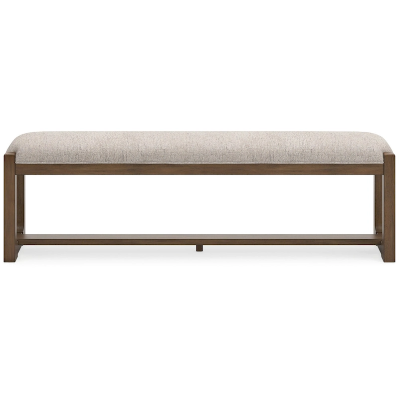 Cabal Large Dining Bench, Padded Beige Polyester, Brown Wood, 64 Inch