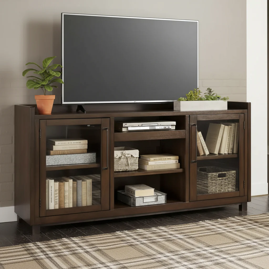 Contemporary Extra Large TV Stand Brown/Gunmetal - 70W x 19D x 35H