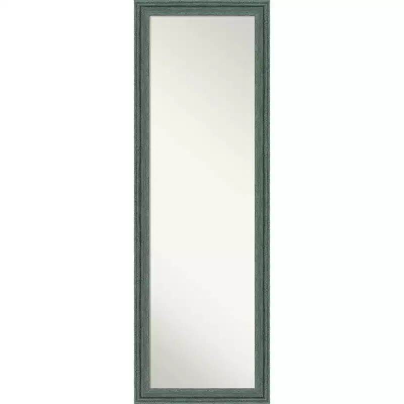18"x52" Non-Beveled Upcycled Wood on The Door Mirror Teal/Gray - Amanti Art