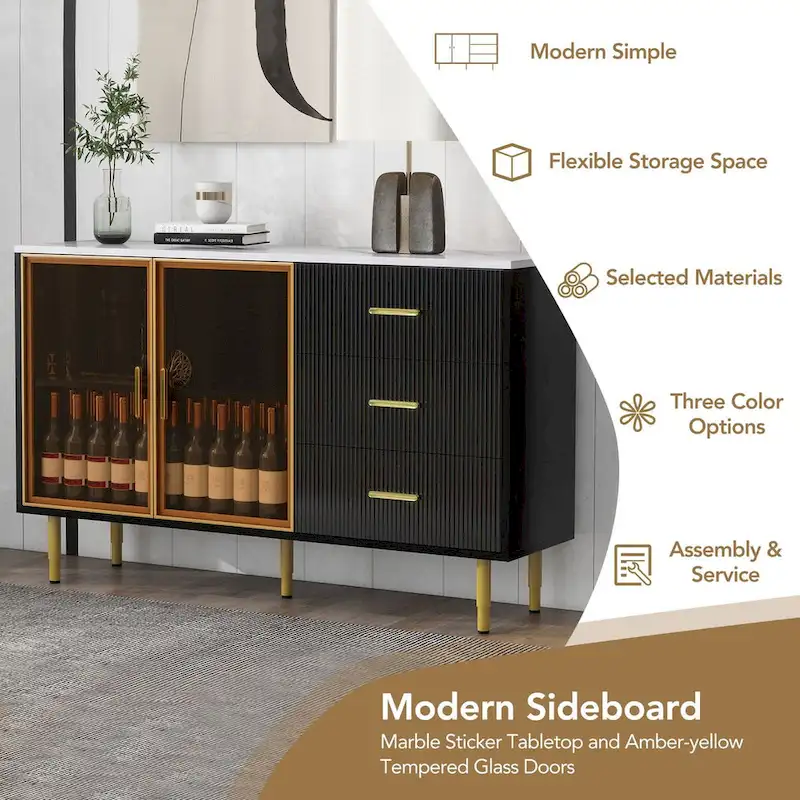 Modern Sideboard Buffet Cabinet with Gold Metal Legs