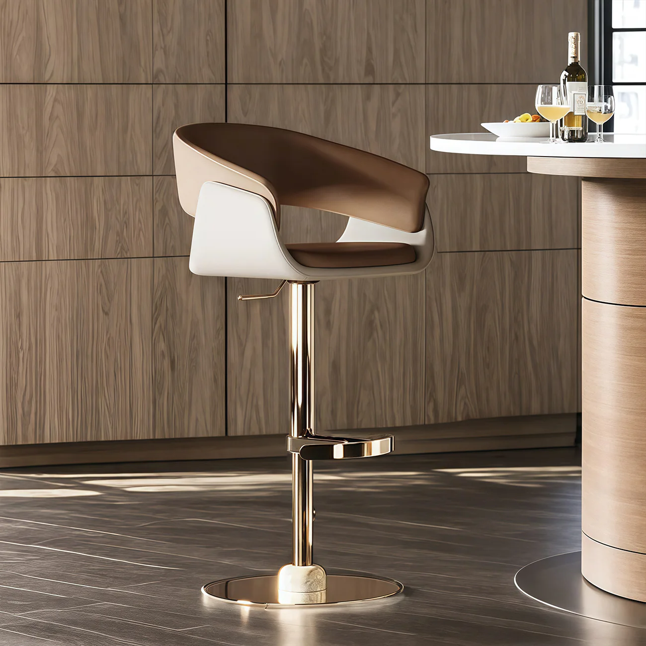 Brown Swivel Genuine Leather Counter Stools with Backs