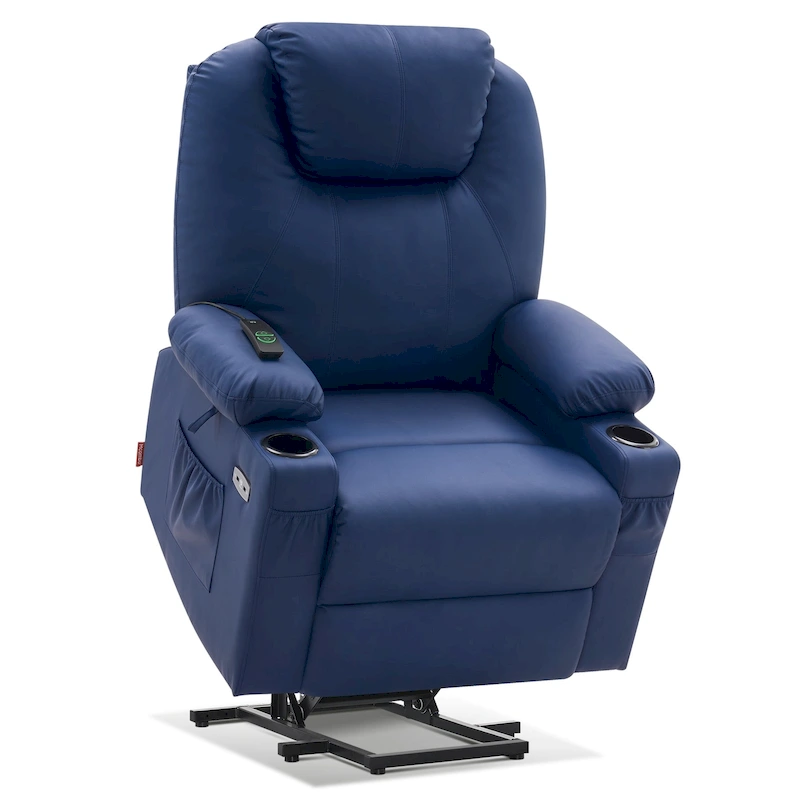 MCombo Large Power Lift Recliner Leather Chair with Massage, Heat, Cup Holders,Extended Footrest, Leather 7516