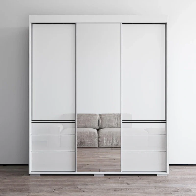 Monaco 3-door Modern 71-inch Wardrobe with Mirror