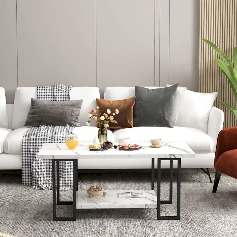 Mieres 39 Wide 2-Tier Faux Marble Top Coffee Table with Steel Frame