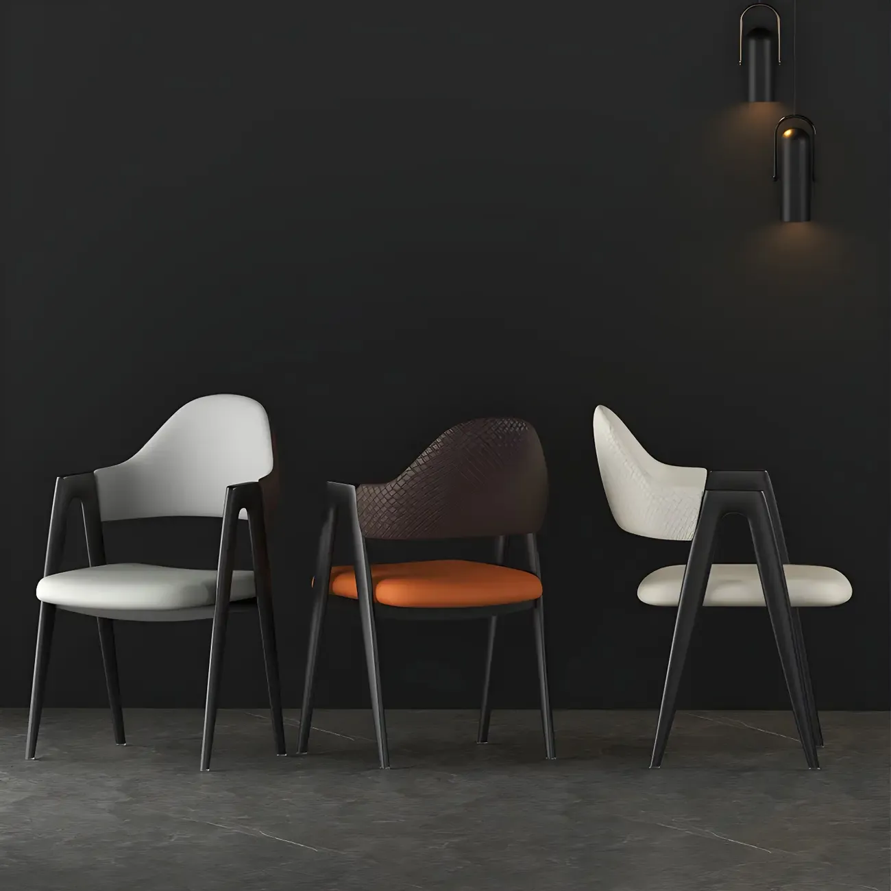 Modern Leather Curved Open Back Arm Dining Chair