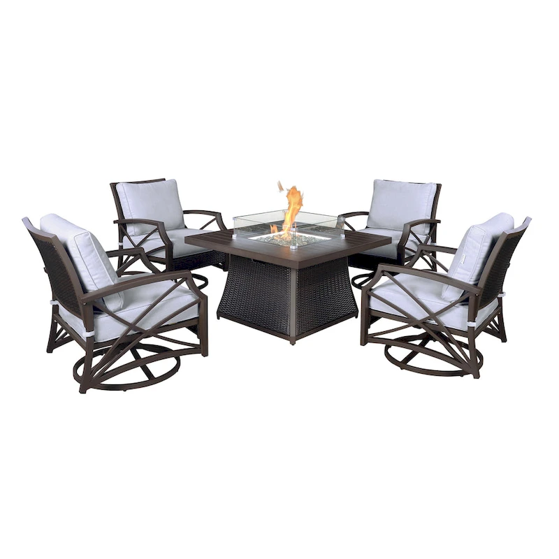 Kinger Home URI Rattan 5-Piece Patio Furniture Set - 42-Inch