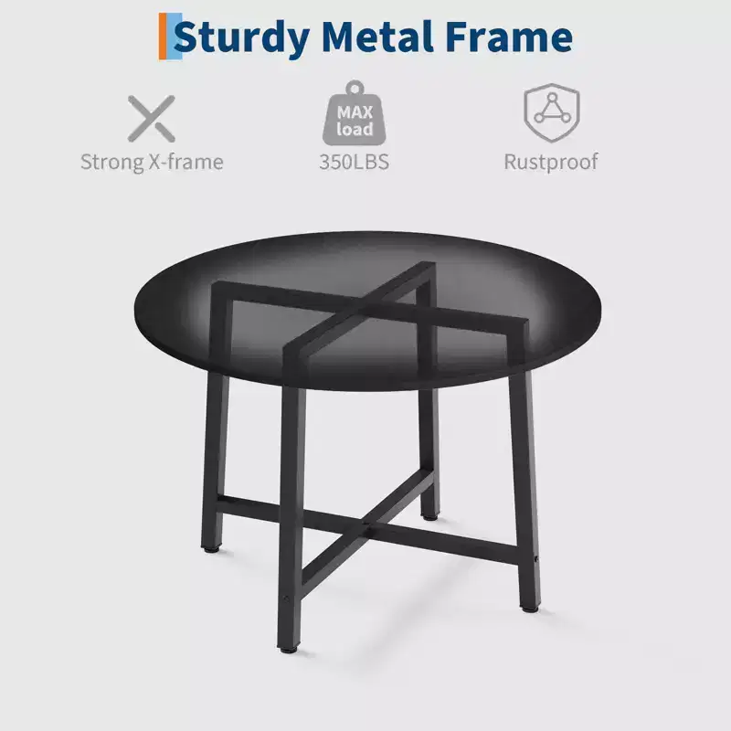 47 Inch Space-Saving Industrial Round Dining Table for 4-6, Rustic Brown Wood and Metal Frame Kitchen Table, Farmhouse Design for Small Dining Rooms