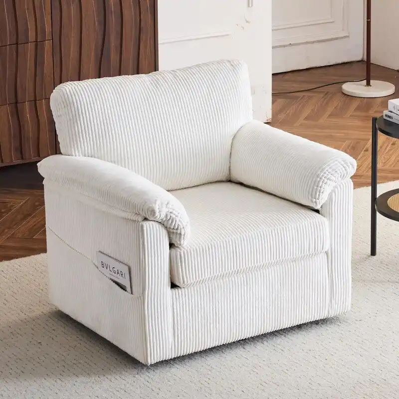 White / Black / Green / Blue / Grey Chenille Oversized Single Sofa Chair with Spring Support – 1 Person