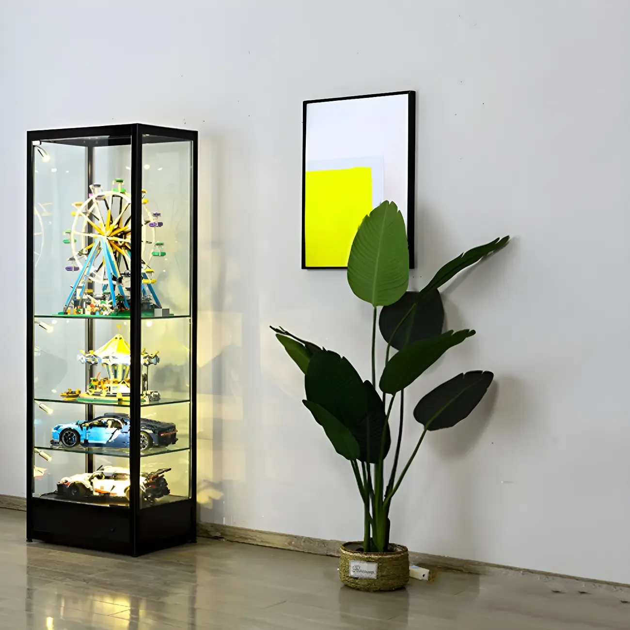 Modern Glass Black Curio Cabinet with Adjustable Shelves